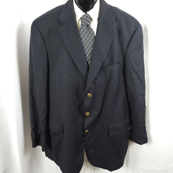 Ralph Lauren Mens 48L Navy Blue Gold Button Double Vent Sports Coat Blazer - Picture 1 of 12